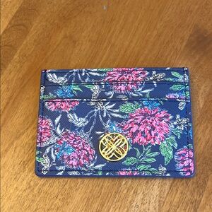 Lilly Pulitzer Blue Floral Card Holder with Gold Emblem